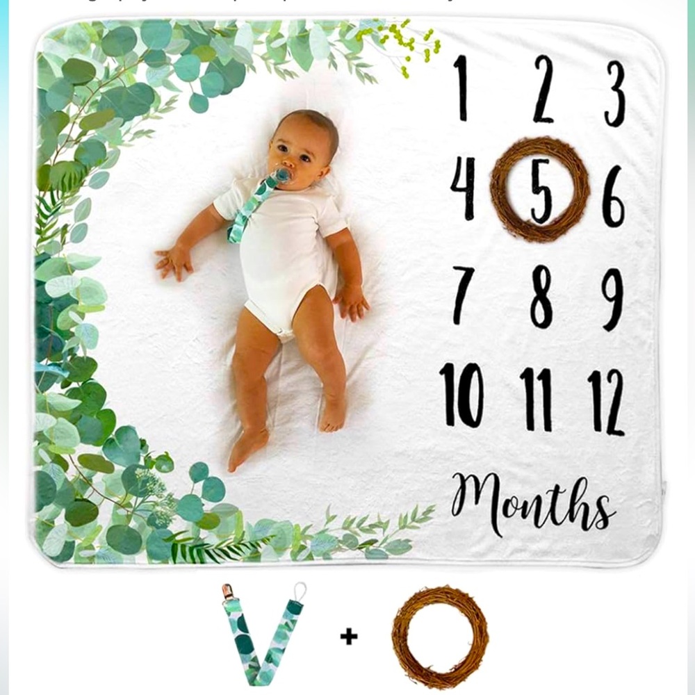 Baby Milestone Blanket with Greenery Design